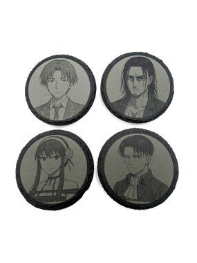 Coaster Anime Set Of 4 Animations Round Gray Slate 4"
